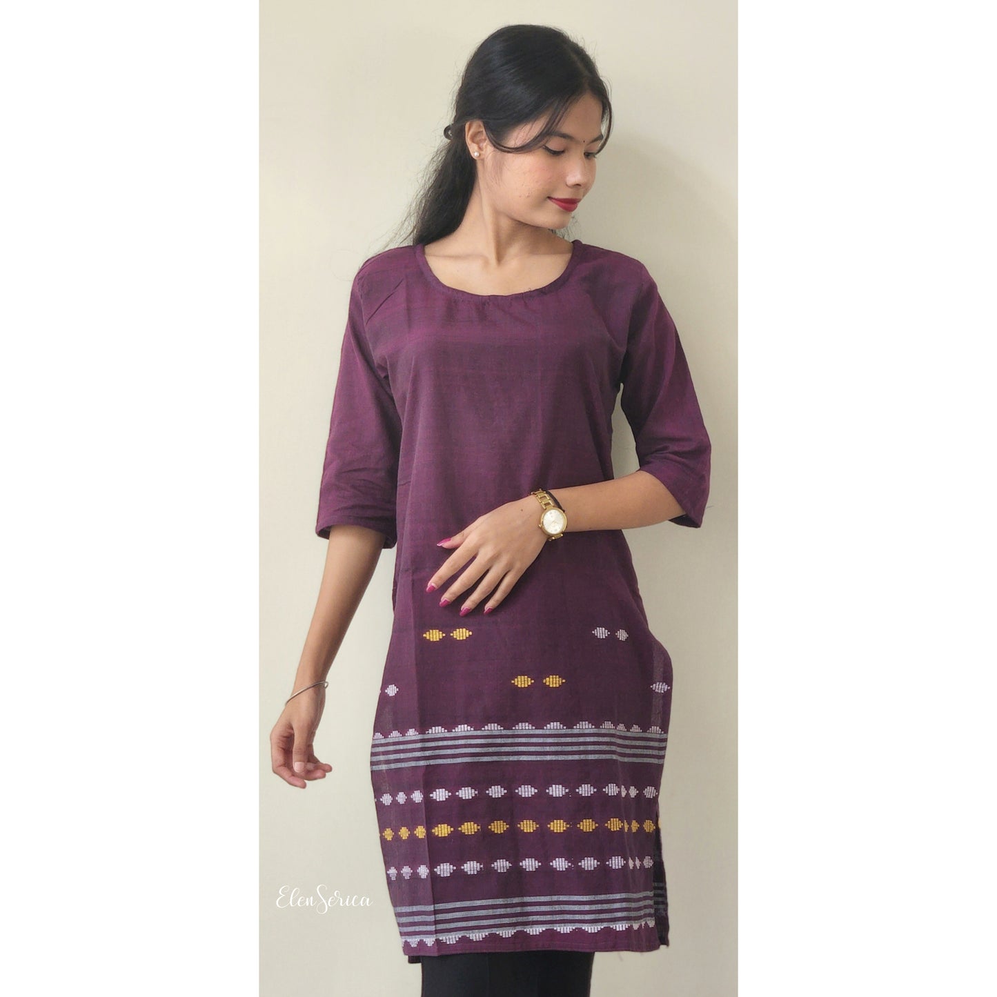 Dark Purple Cotton Handwoven Kurti