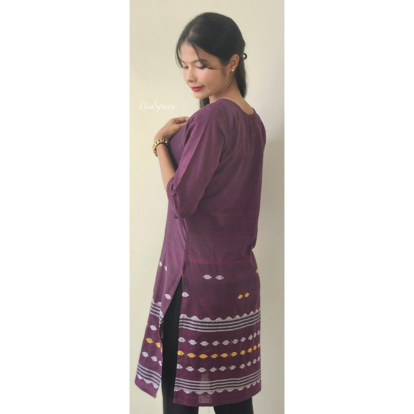 Dark Purple Cotton Handwoven Kurti