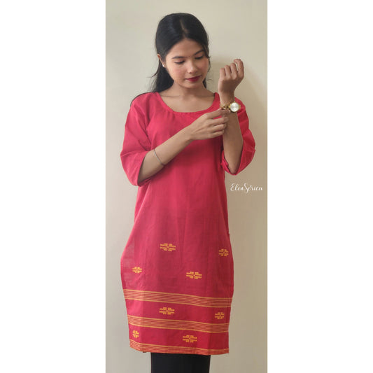 Pink Cotton Handwoven Kurti