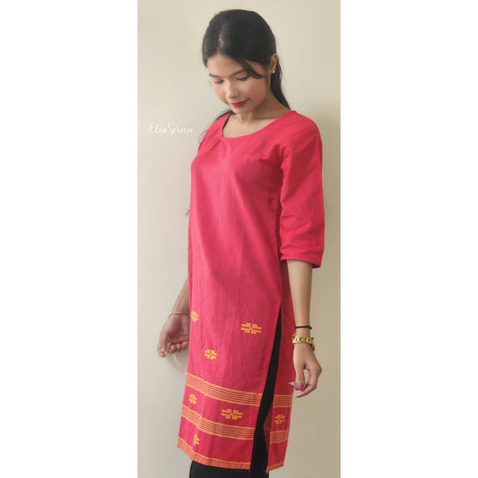Pink Cotton Handwoven Kurti