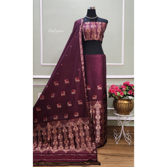 Burgundy Pure Silk Mekhela Chador