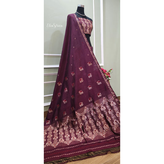 Burgundy Pure Silk Mekhela Chador