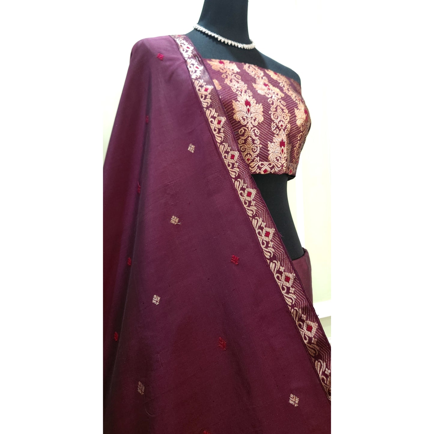 Burgundy Pure Silk Mekhela Chador