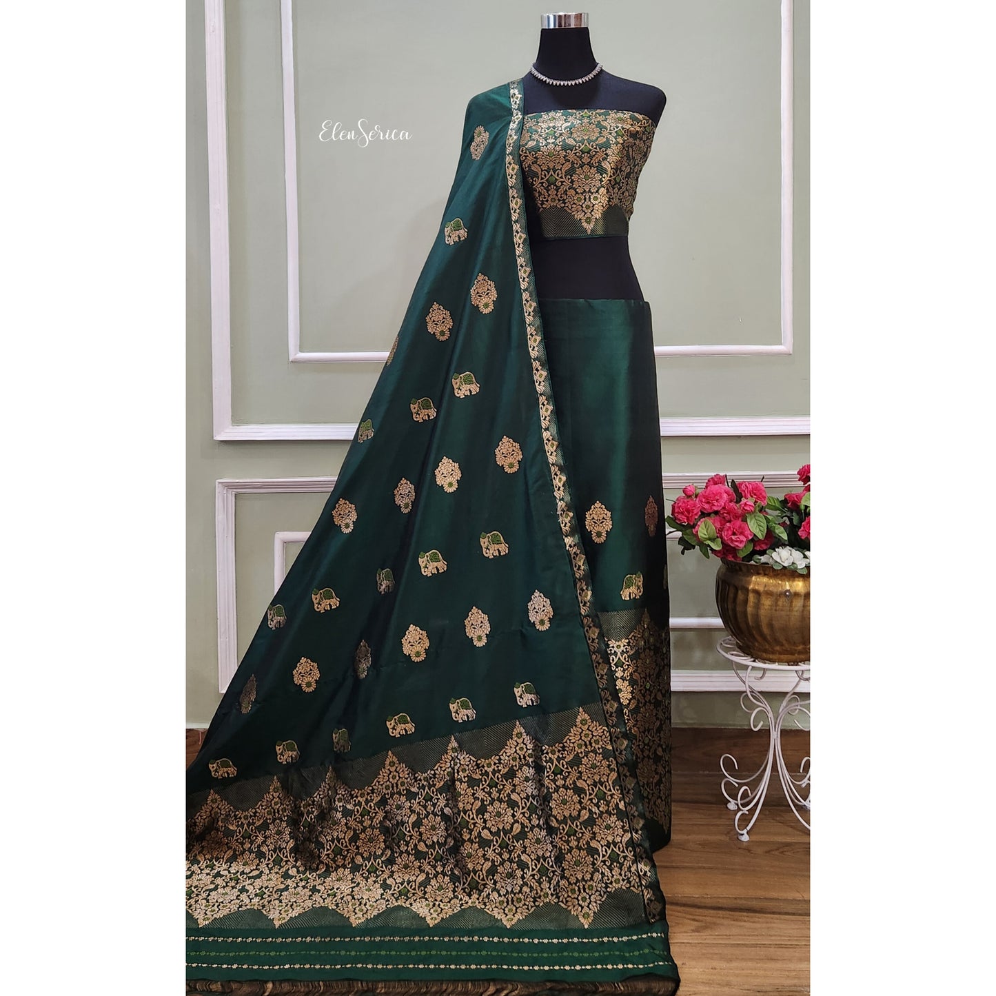Emerald Green Mulberry Silk Mekhela Chador
