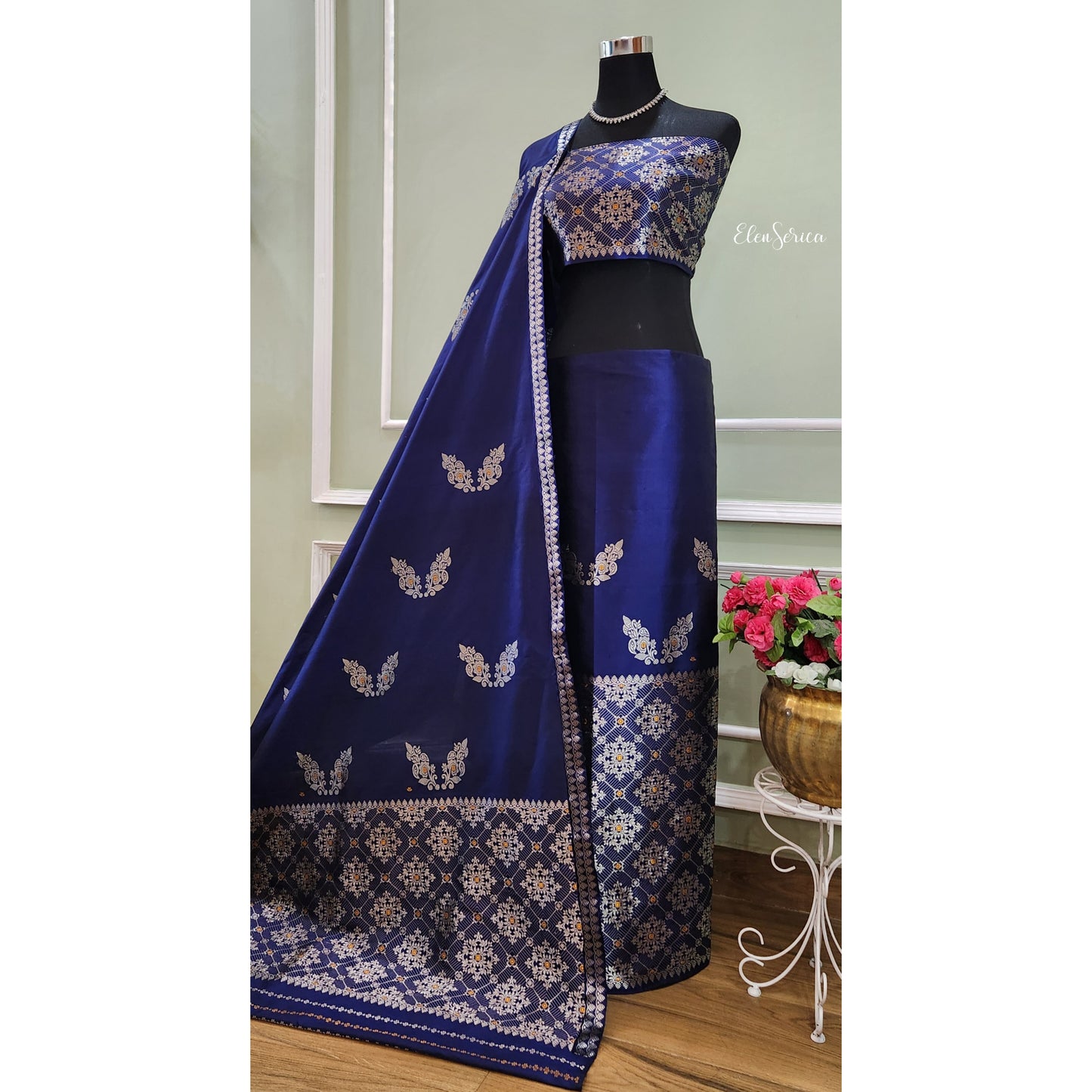 Royal Blue Mulberry Silk Mekhela Chador