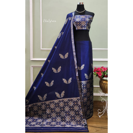 Royal Blue Mulberry Silk Mekhela Chador