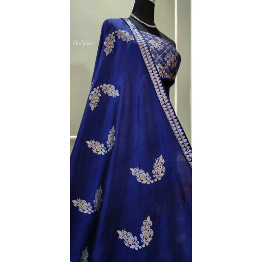 Royal Blue Mulberry Silk Mekhela Chador