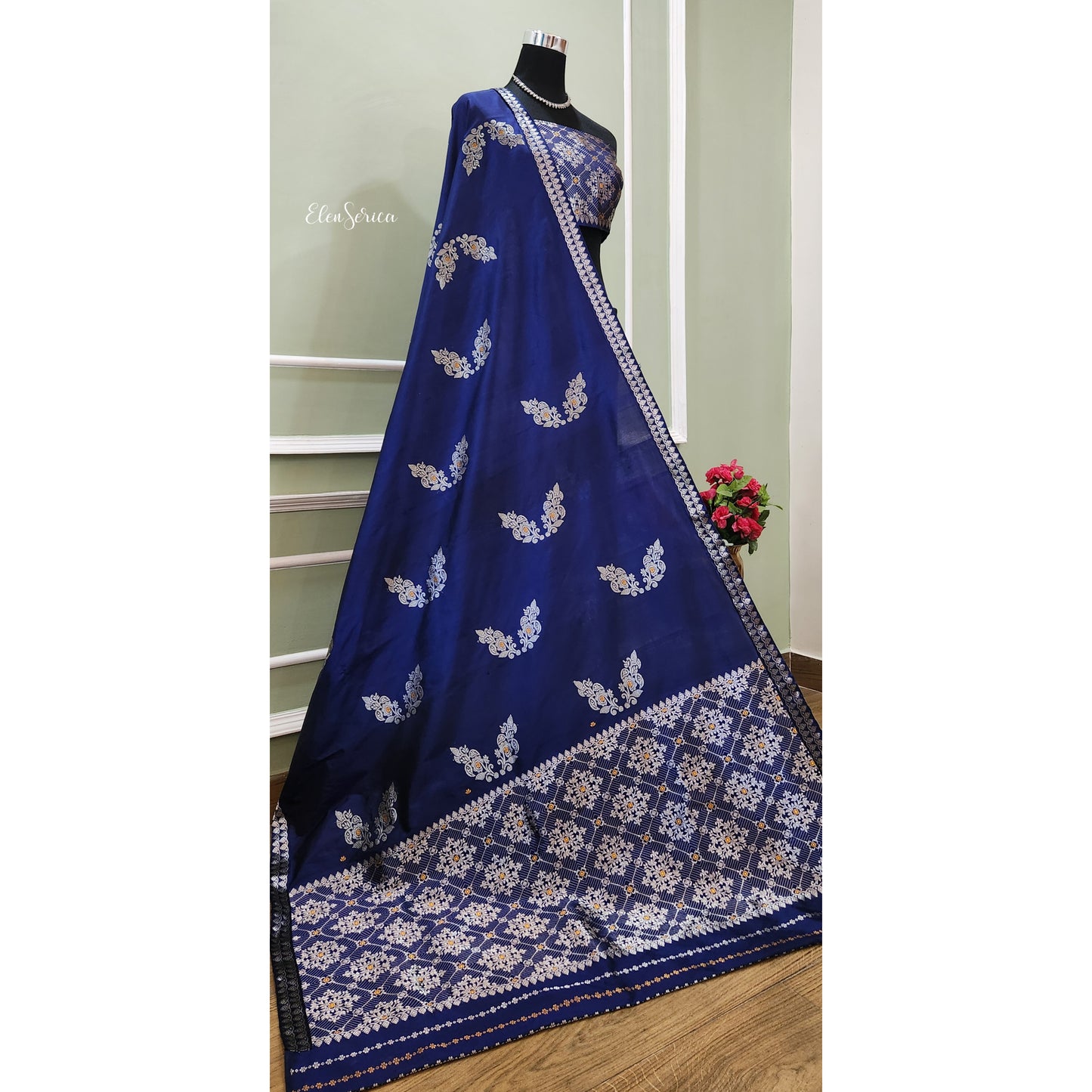 Royal Blue Mulberry Silk Mekhela Chador