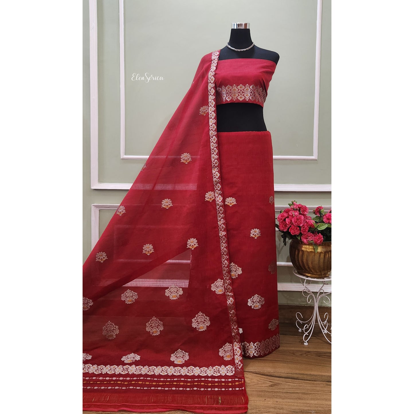 Maroon Cotton- Kesapaat Mekhela Chador
