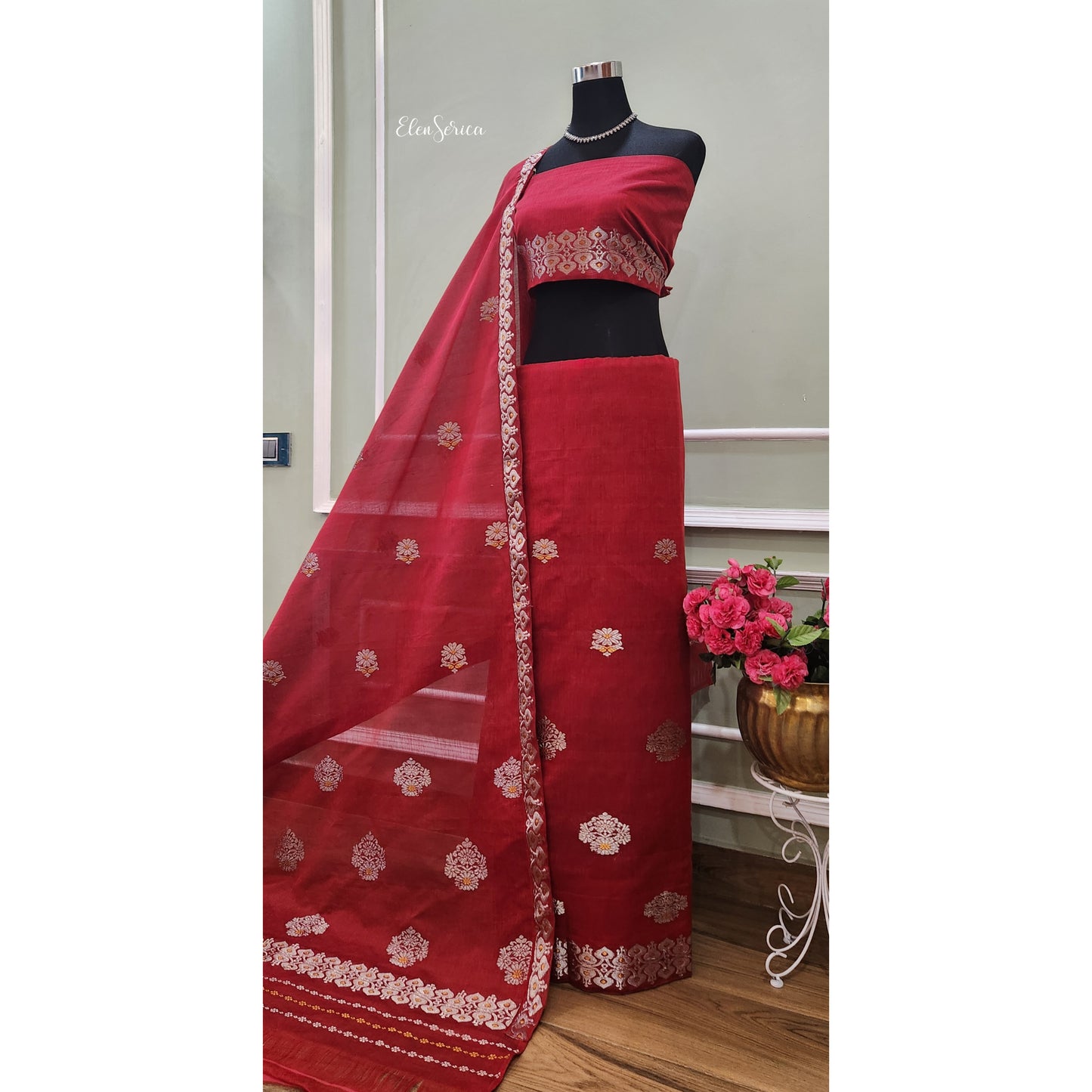 Maroon Cotton- Kesapaat Mekhela Chador