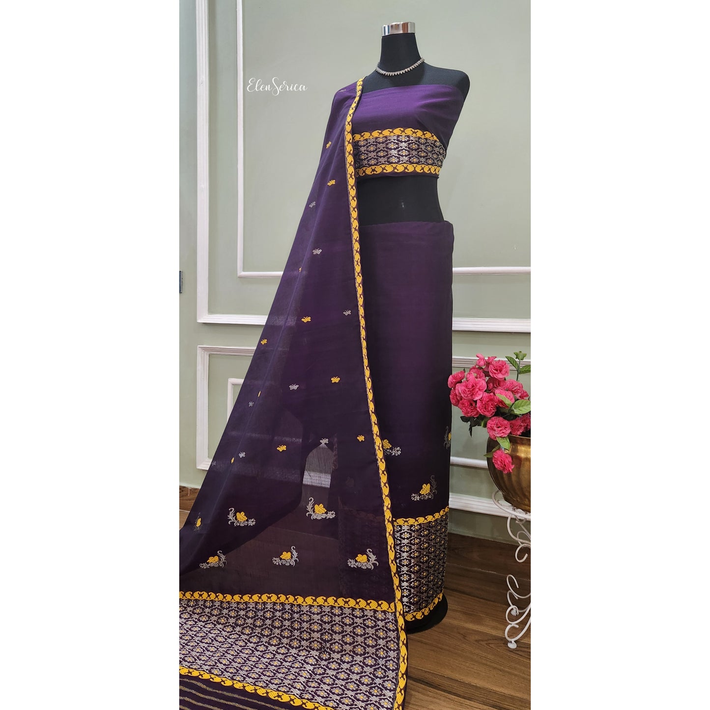 Purple Cotton-Kesapaat Mekhela Chador