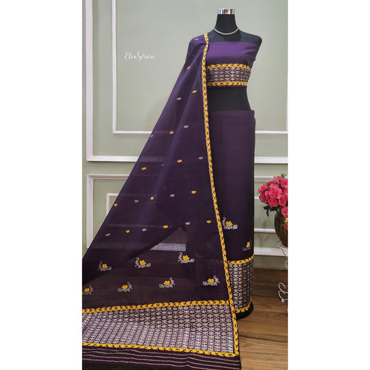 Purple Cotton-Kesapaat Mekhela Chador