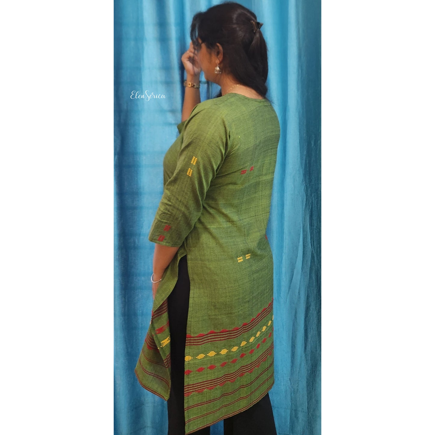 Green Handwoven Cotton Kurti