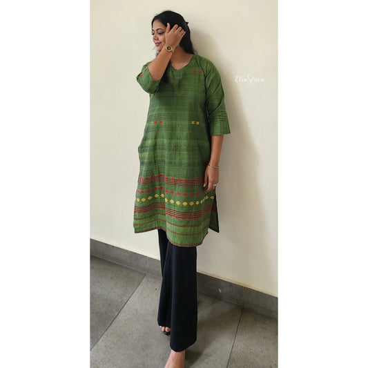 Green Handwoven Cotton Kurti