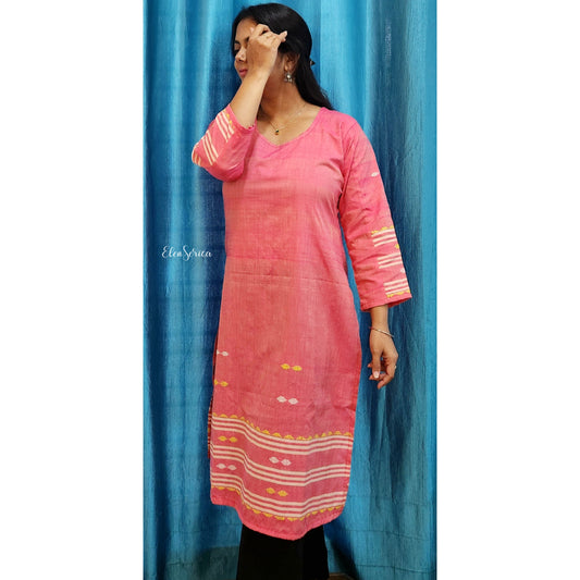 Pink Handloom Cotton Kurti