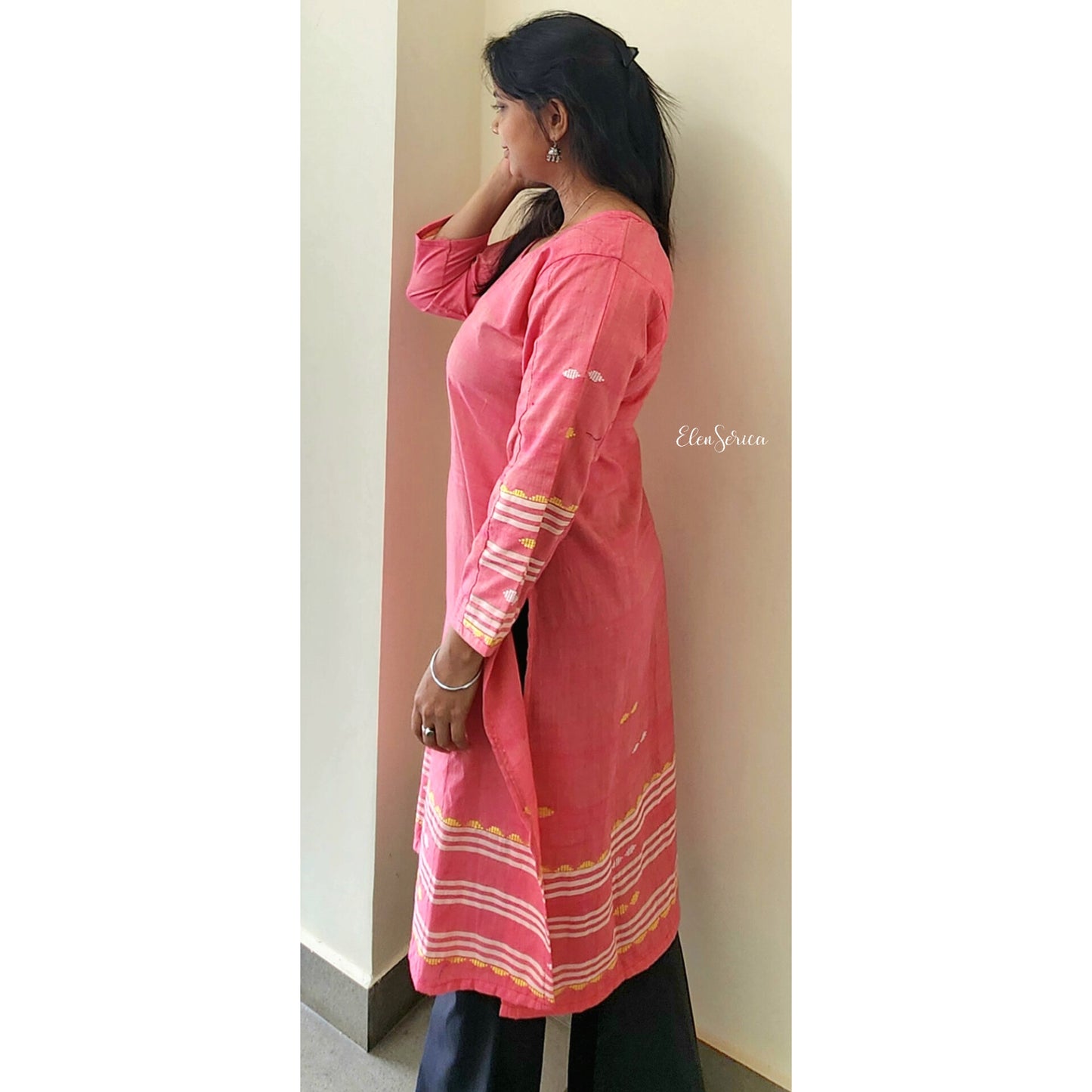 Pink Handloom Cotton Kurti