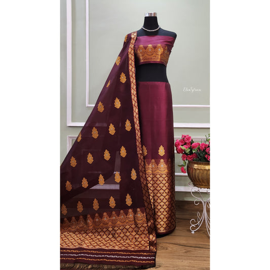 Rich Burgundy Mulberry Silk Mekhela Chador