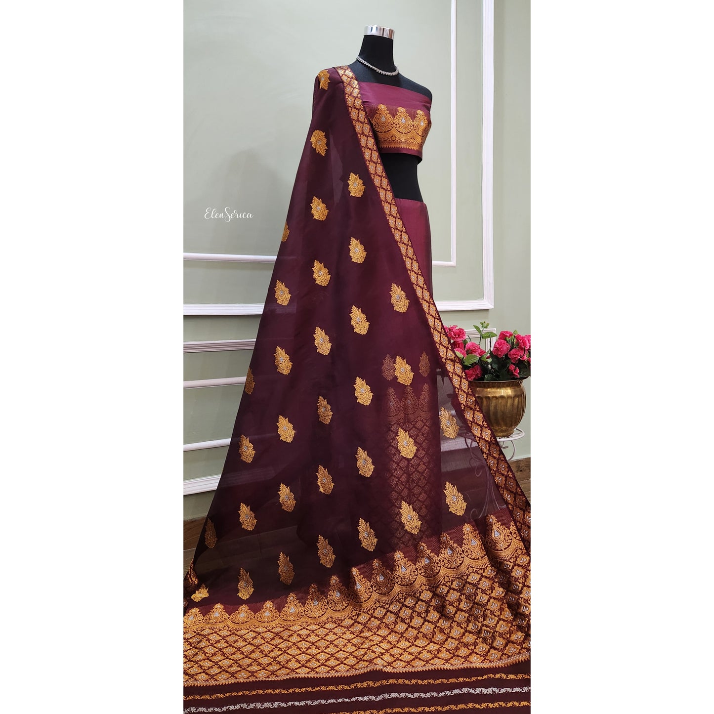 Rich Burgundy Mulberry Silk Mekhela Chador