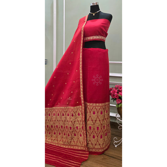 Red Cotton Kesapaat Mekhela Chador