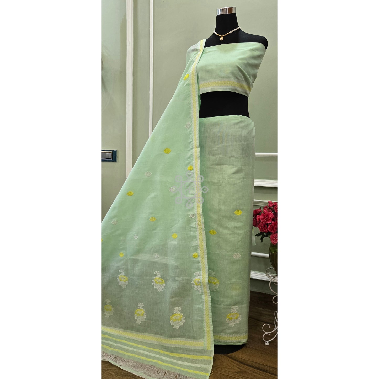 Mint Cotton-Kesapaat Mekhela Chador