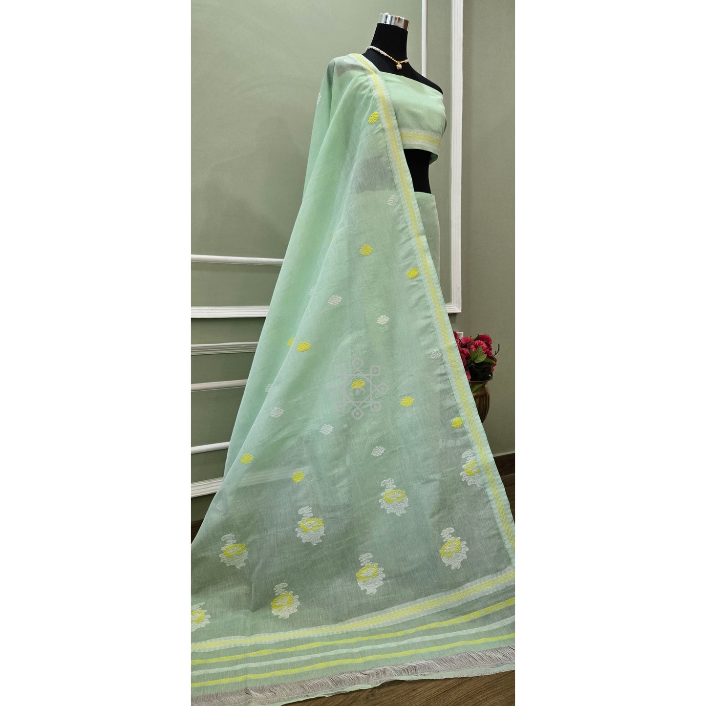 Mint Cotton-Kesapaat Mekhela Chador