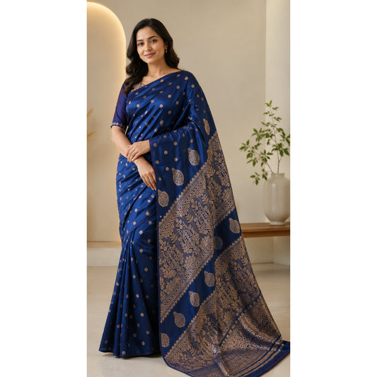 Imperial Blue Antique Zari Silk Saree