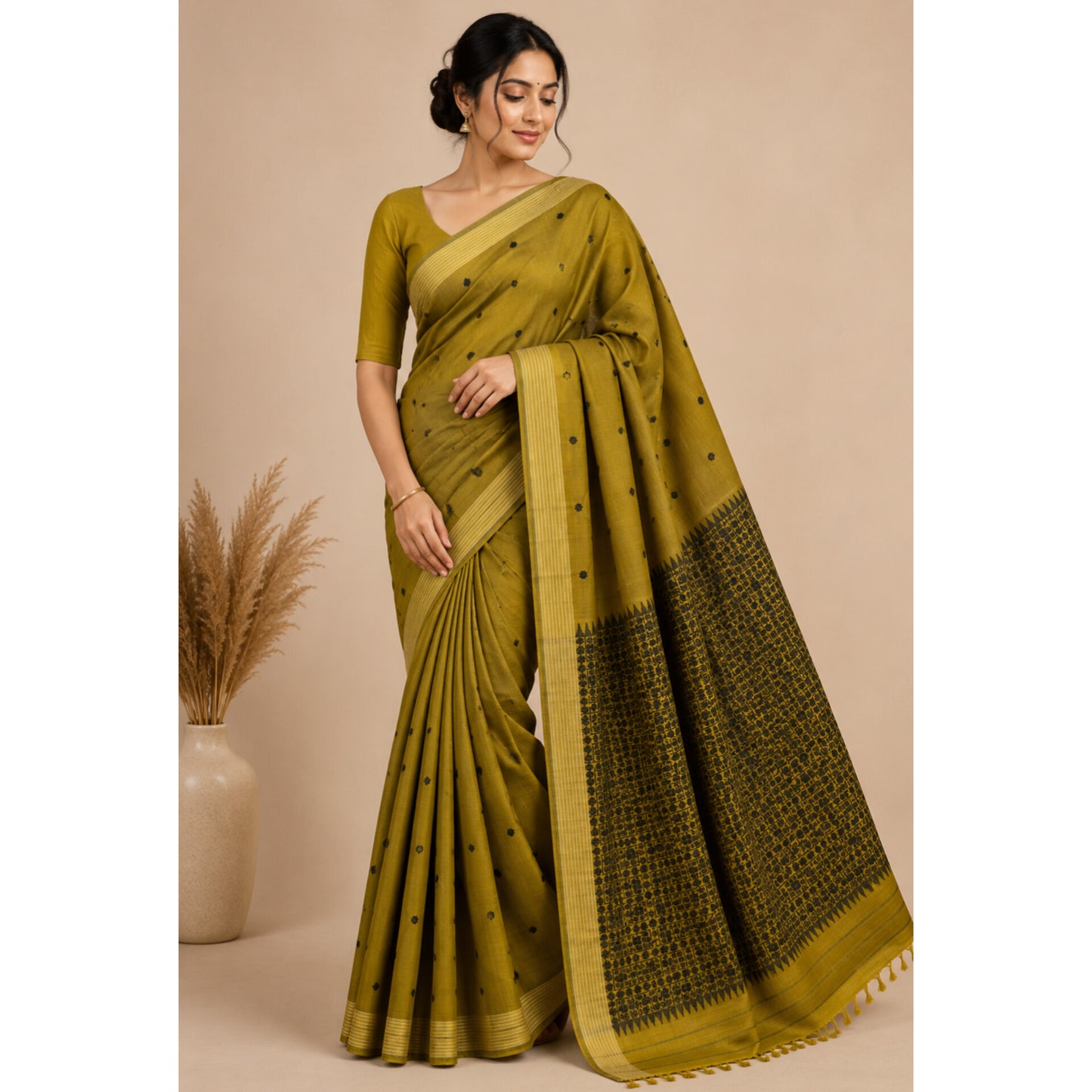 Mustard Noir Handloom Cotton Saree