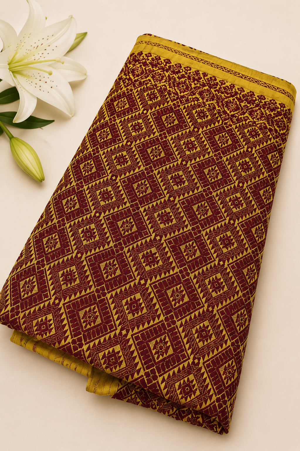 Golden Olive Handloom Cotton Saree