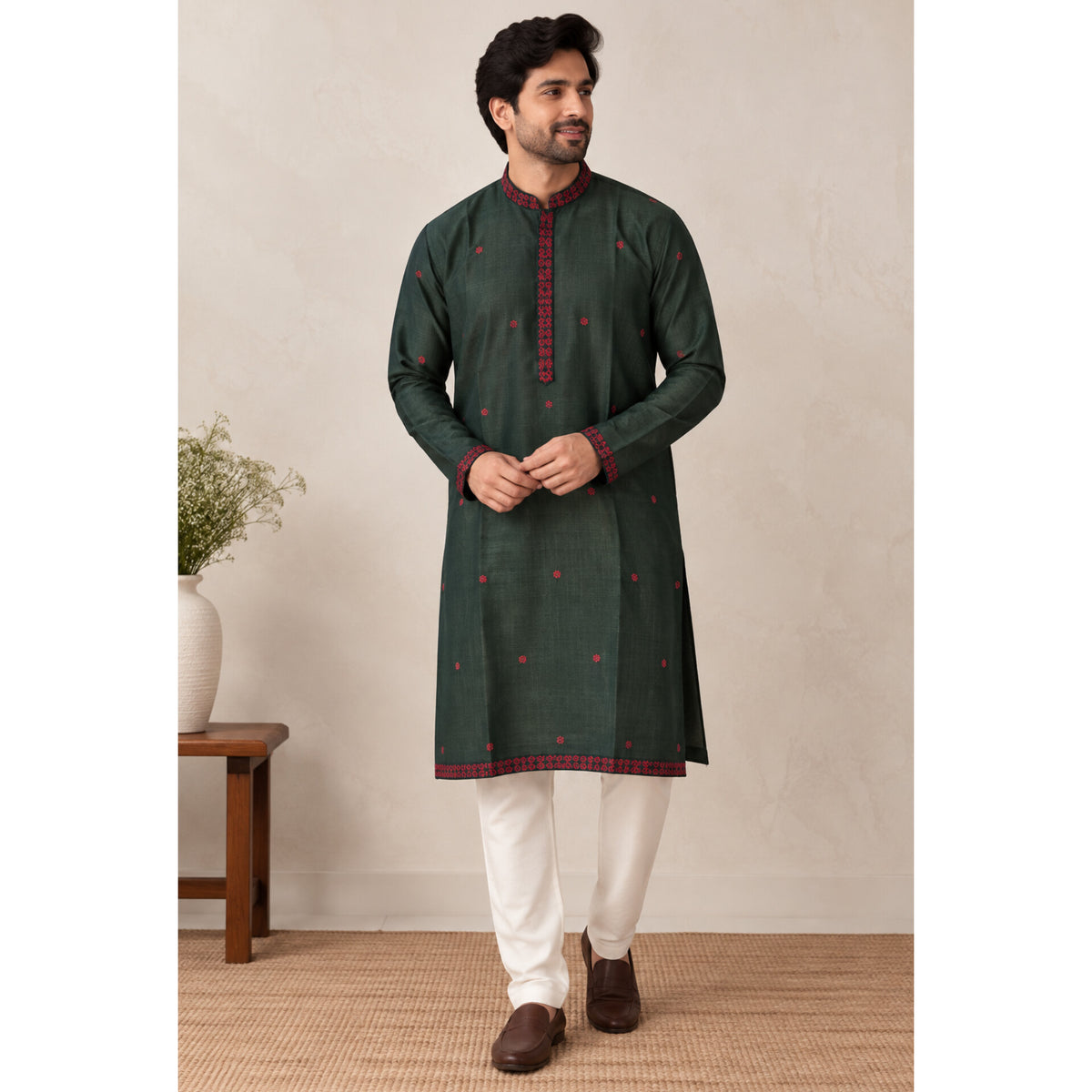 Forest Green Cotton Kurta