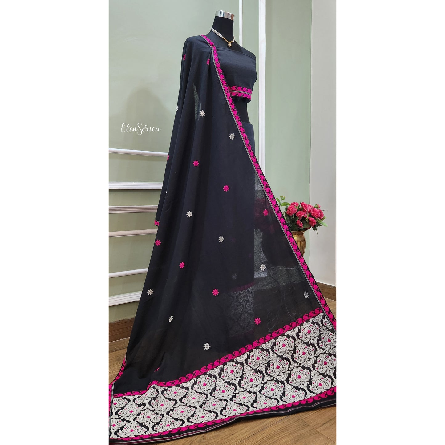 Black Pure Cotton Mekhela Chador