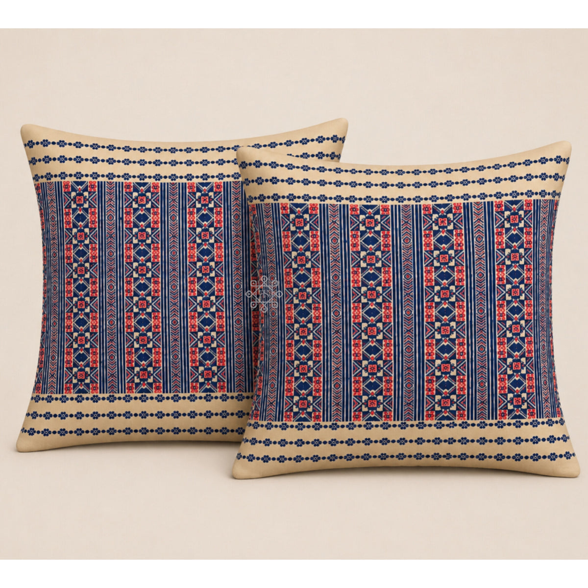Tussar Blue Red Cushion Covers