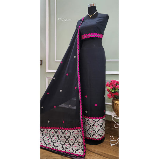 Black Pure Cotton Mekhela Chador