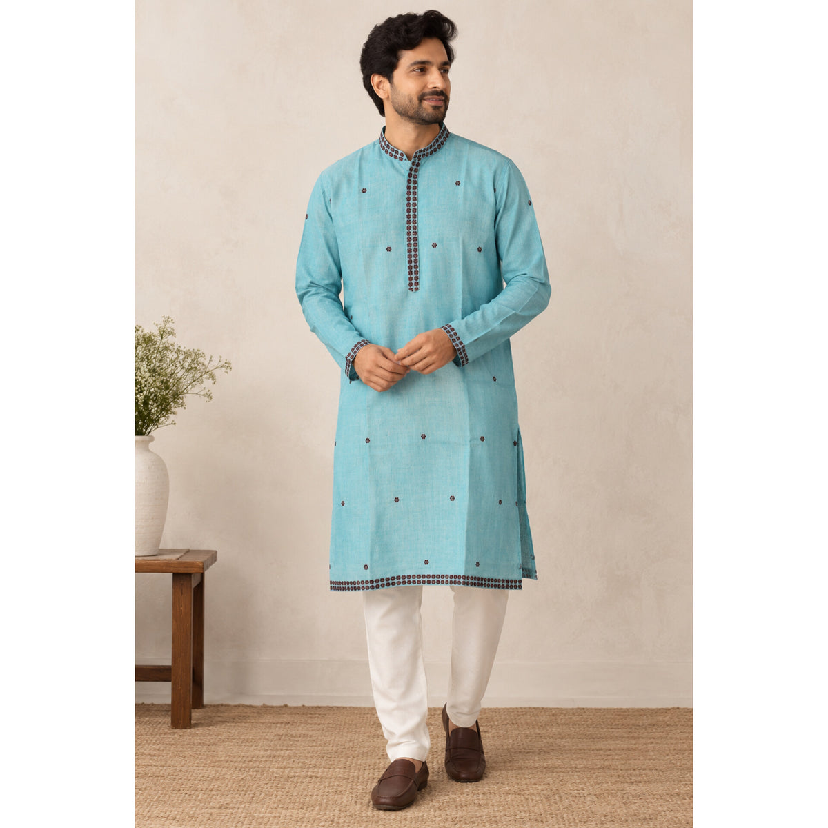 Aqua Blue Cotton Kurta
