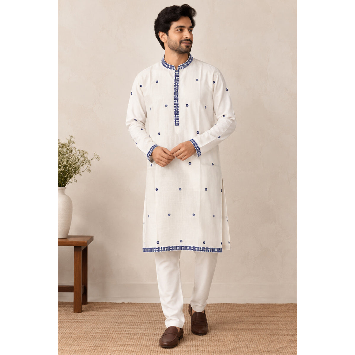 The Ivory Indigo Cotton Kurta