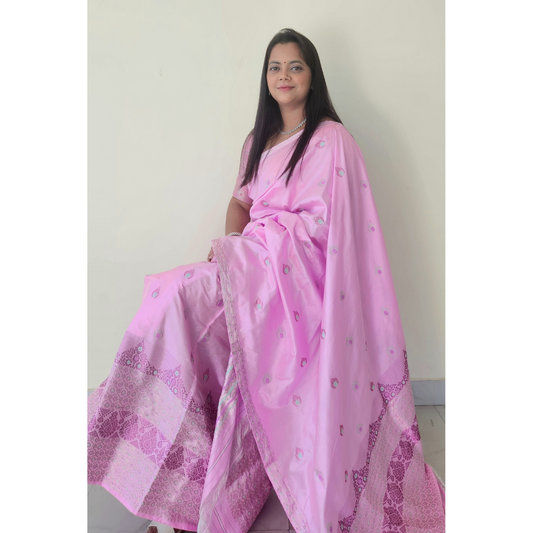 Pink Mulberry Silk (Paat) Mekhela Chador