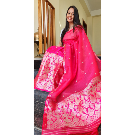 Pink Mulberry Silk (Paat-Kesapaat) Mekhela Chador